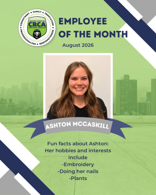 Announcing Ashton as CRCA’s August Employee of the Month!! If you’ve recently visited our CRCA office, Ashton is right up front, ready to greet you with a smile!