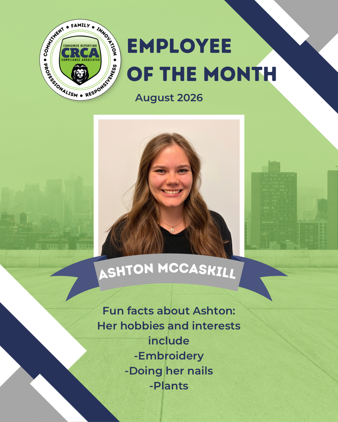 Announcing Ashton as CRCA’s August Employee of the Month!! If you’ve recently visited our CRCA office, Ashton is right up front, ready to greet you with a smile!